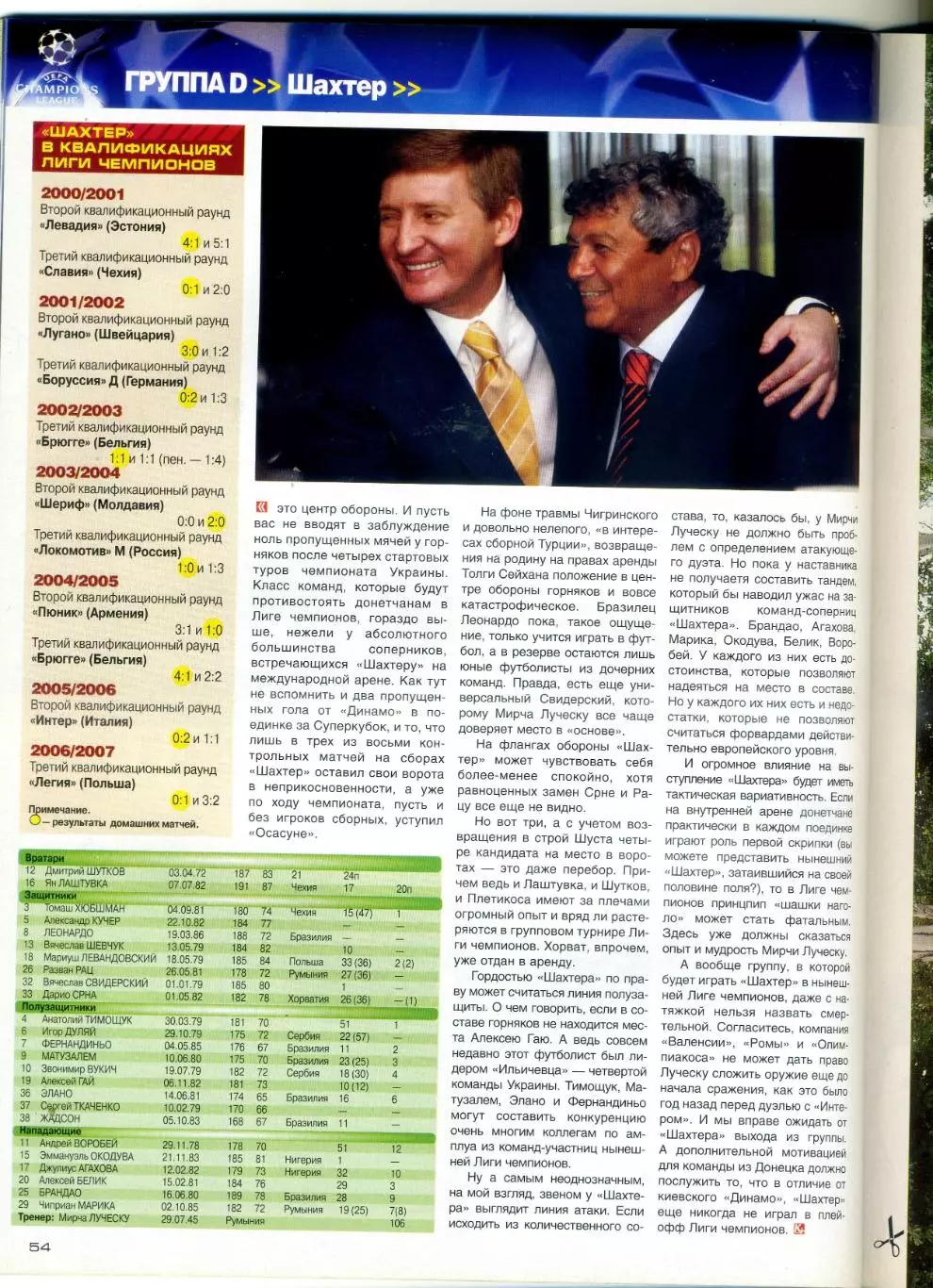 Журнал Команда + №9 2006 - Шахтер Донецк-Мирча Луческу-Лига Чемпионов-8 постеров 3