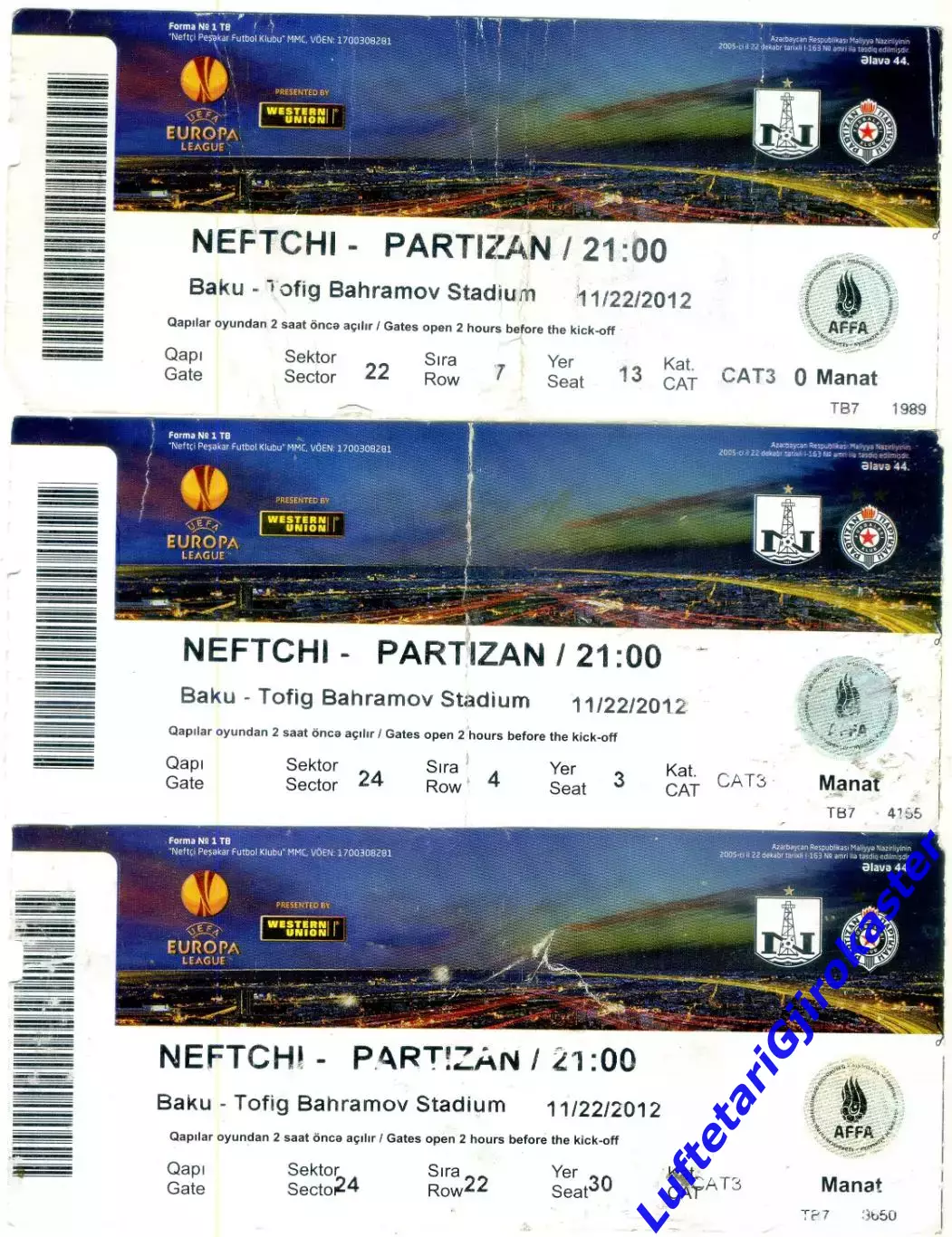 Нефтчи Баку Азербайджан - Партизан Сербия 2012 Partizan - программа + 10 билетов 4