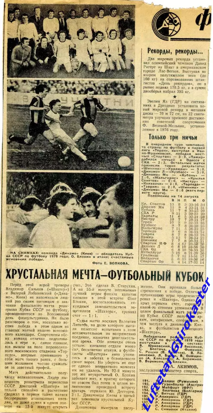 Шахтер Донецк-Динамо Киев 1978 - Кубок СССР Финал - Статья + Футбол-Хоккей №34 6