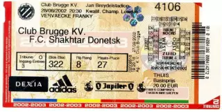 Билет Брюгге Бельгия - Шахтер Донецк 28.08.2002