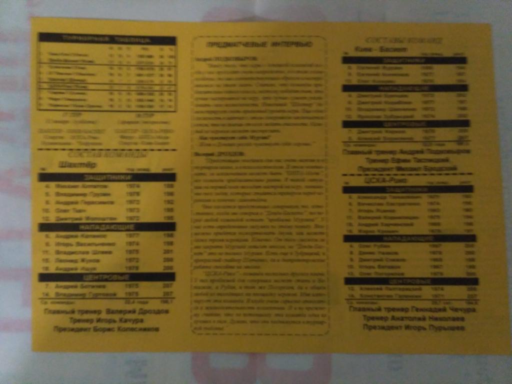 Шахтер Донецк - Киев Баскет & ЦСКА РИКО 1998 - официальная программа - Баскетбол 1
