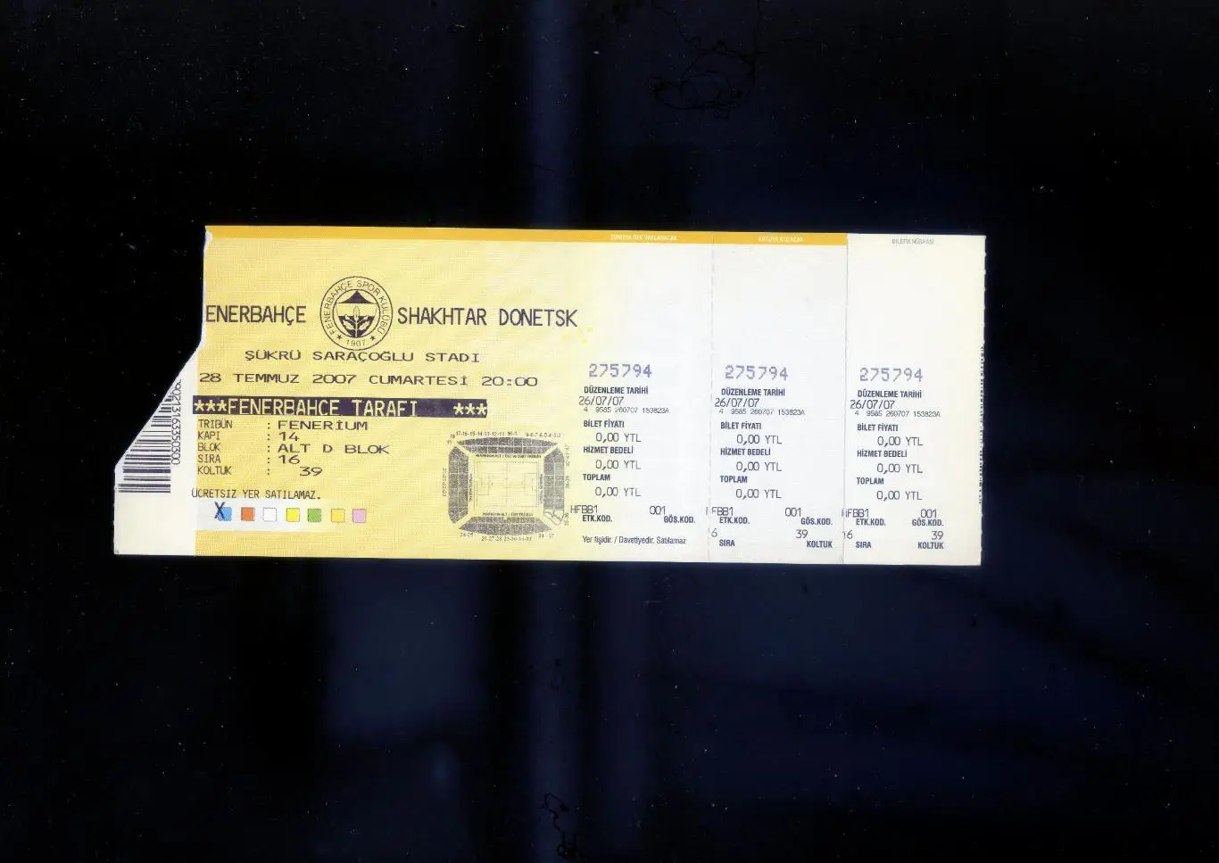 Билет Фенербахче Турция - Шахтер Донецк 2007