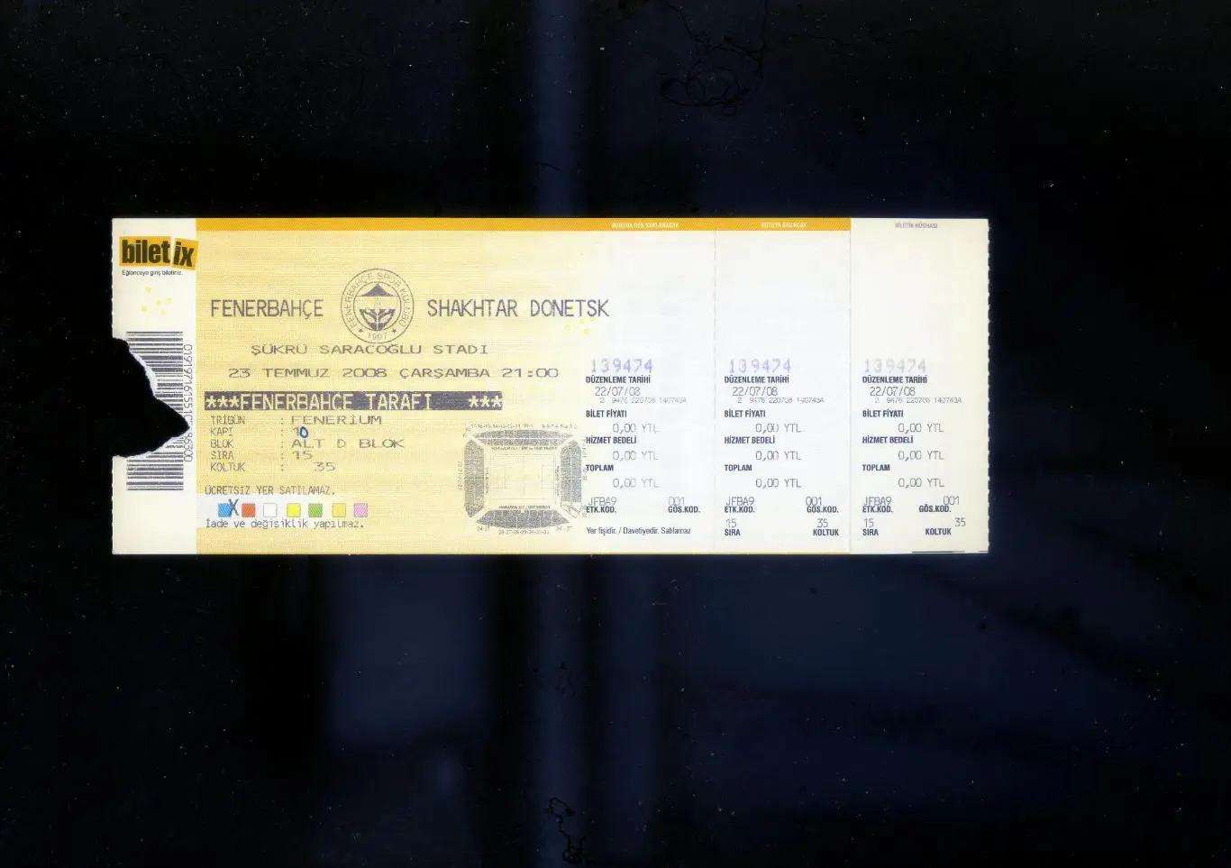 Билет Фенербахче Турция - Шахтер Донецк 2008