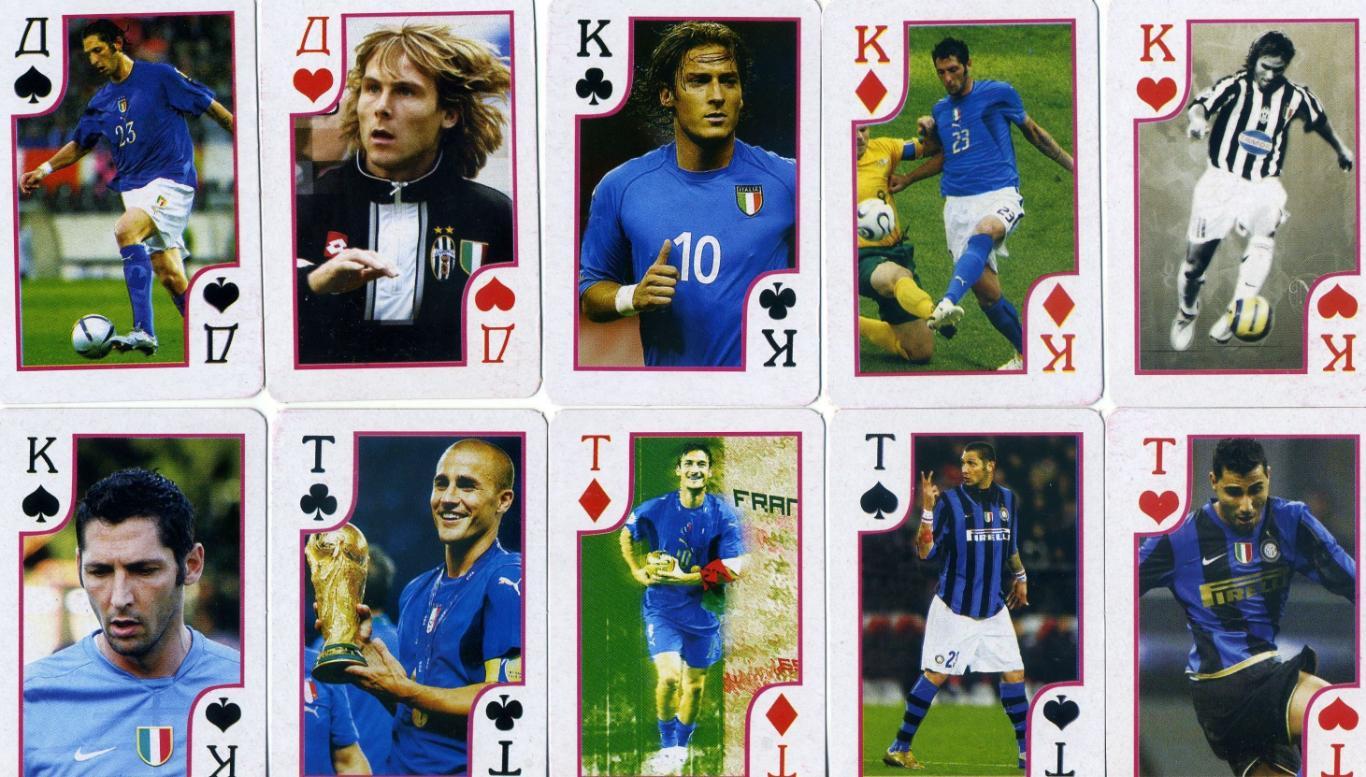 Карты игральные Футбол комплект 36 карт Италия Тотти Буффон Мальдини Дель Пьеро