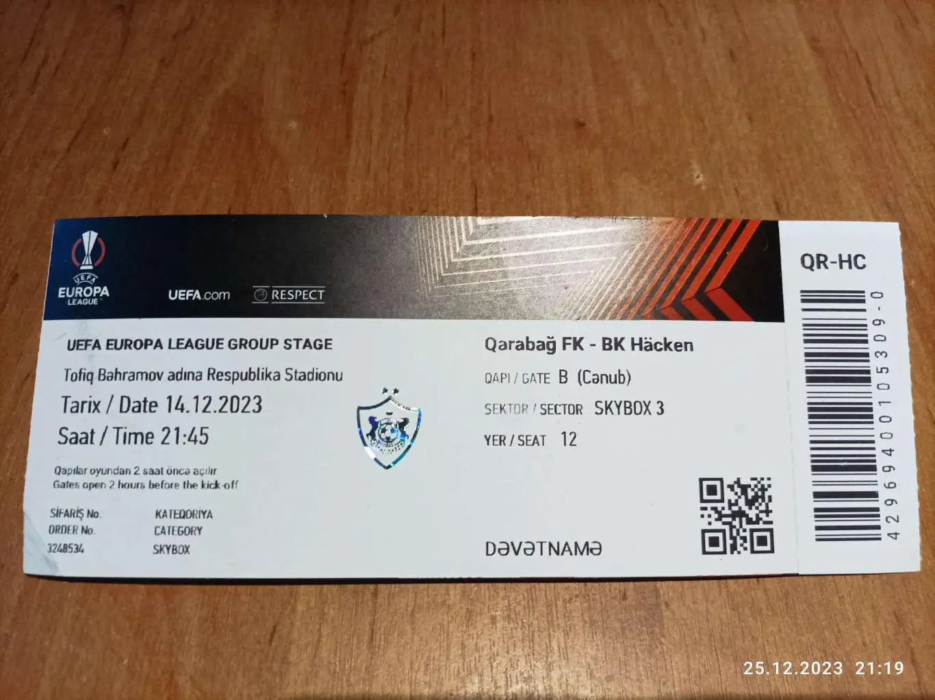 Билет Карабах Азербайджан - Хеккен Швеция 2023