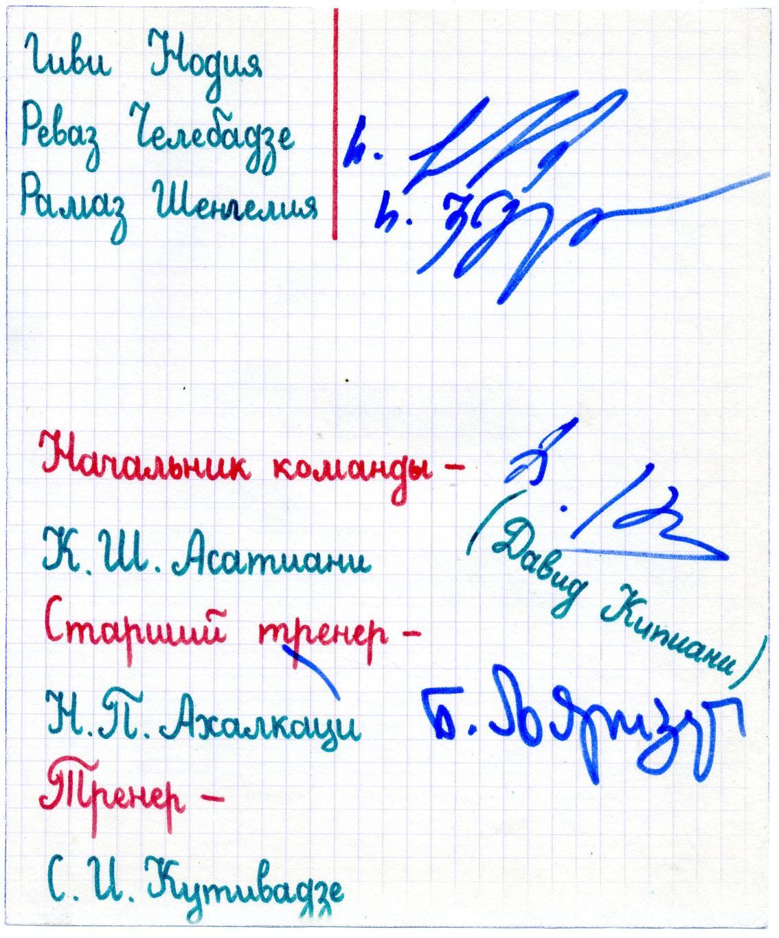 Автографы Динамо Тбилиси 1979 Кипиани Дараселия Шенгелия Ахалкаци Гуцаев Чивадзе 2
