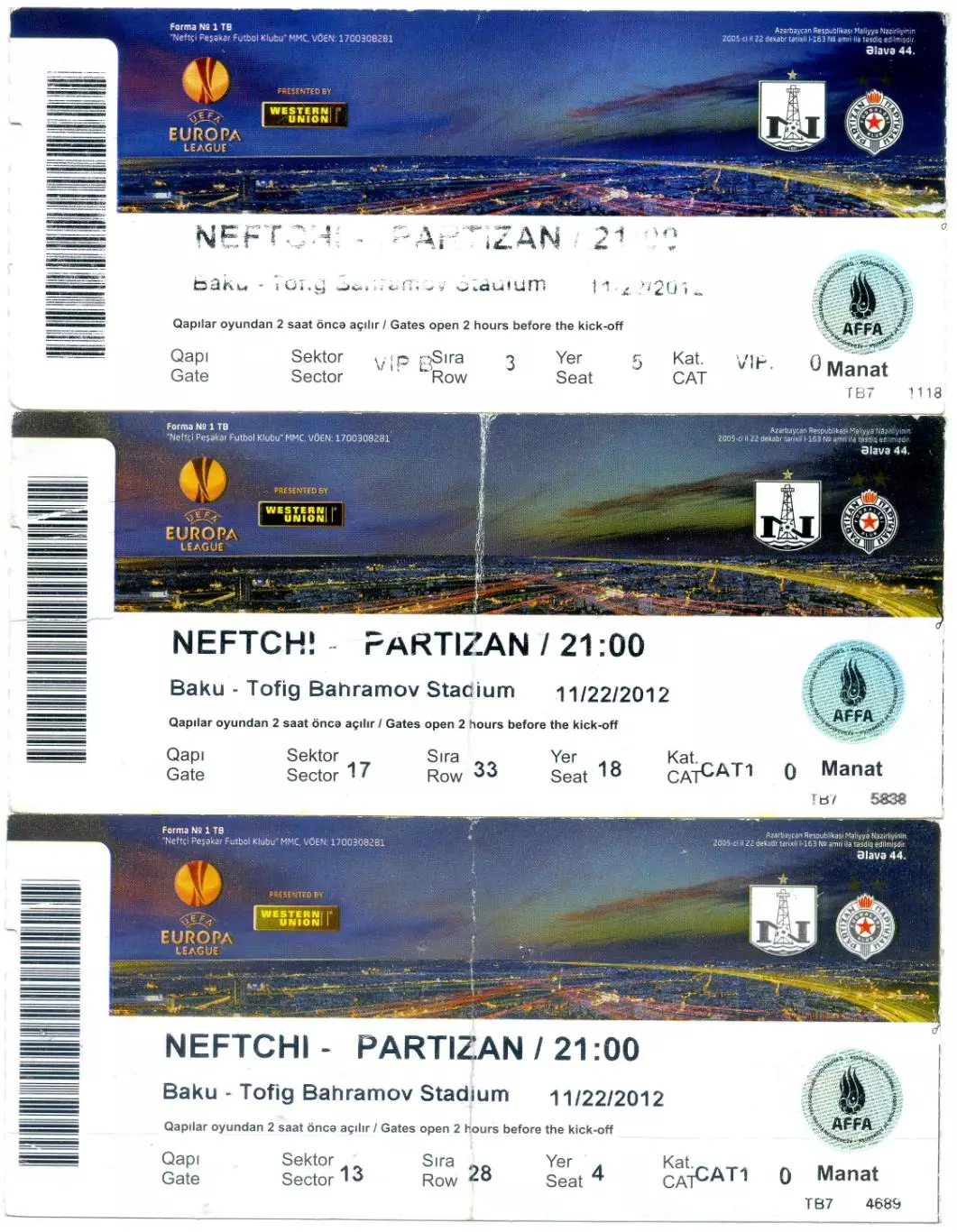 Партизан Белград Сербия - Шахтер Днепр Карабах + Сартид + теннис 16 билетов 2