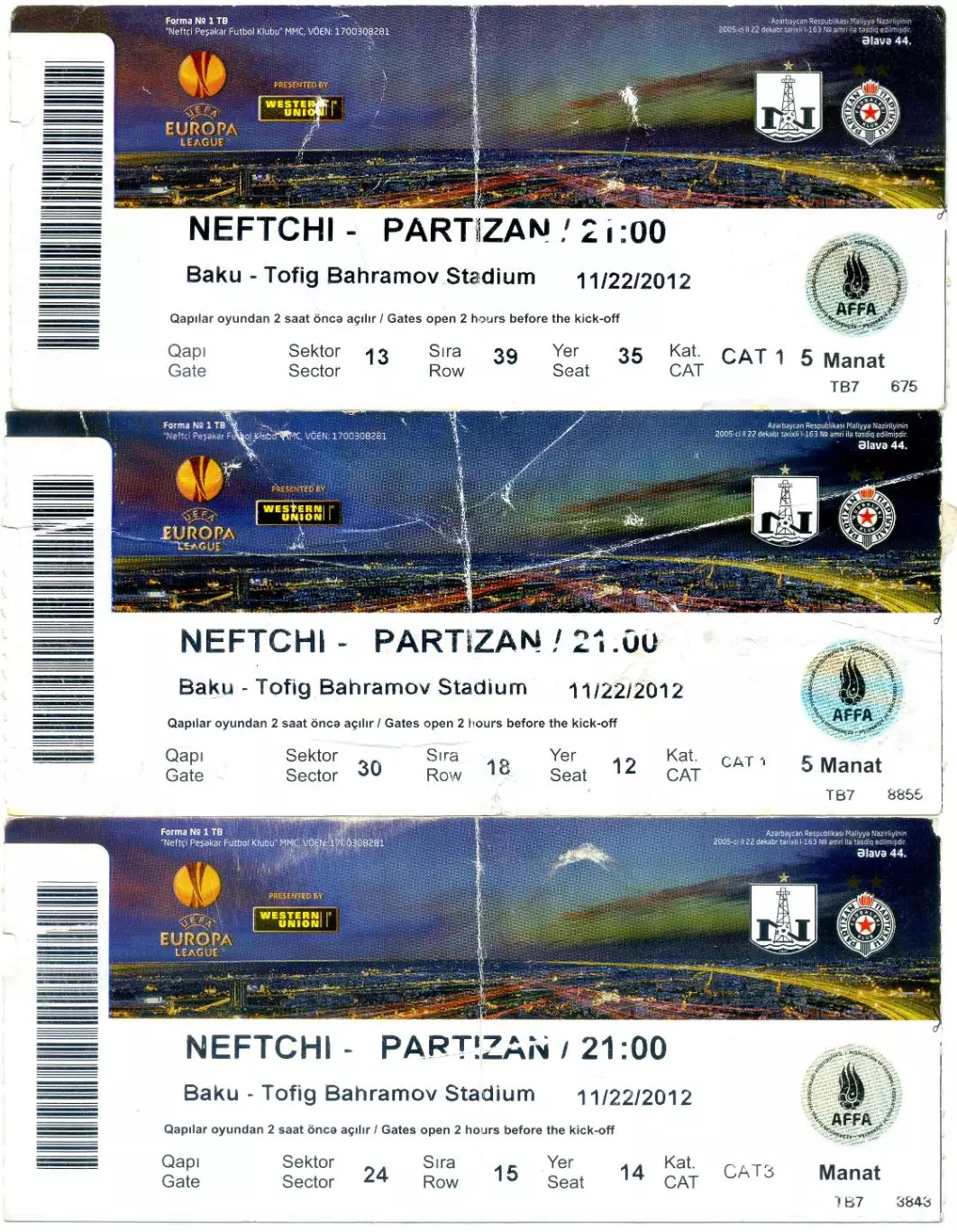 Партизан Белград Сербия - Шахтер Днепр Карабах + Сартид + теннис 16 билетов 3