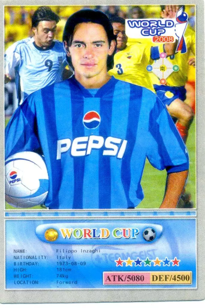 Футбол - Карточка Филиппо Индзаги Filippo Inzaghi Ювентус Милан Италия