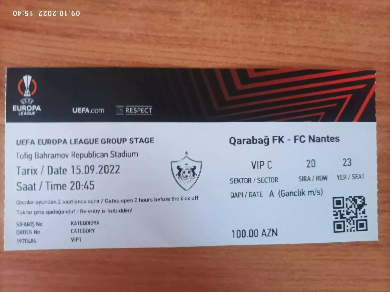 Билет Карабах Азербайджан - Нант Франция FC Nantes France 2022 Лига Европы