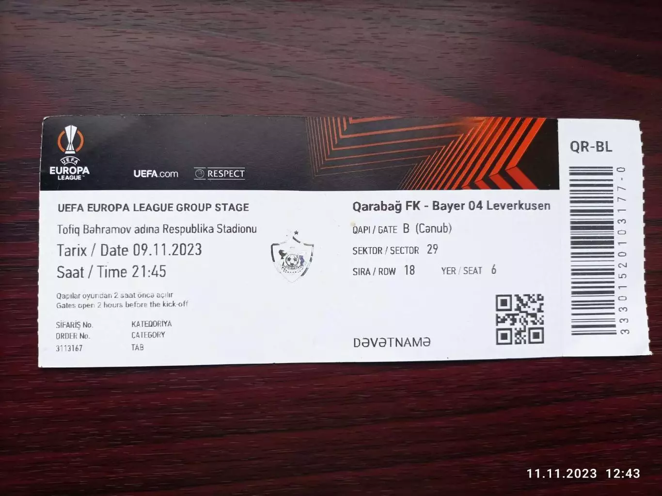 Билет Карабах Азербайджан - Байер Леверкузен Германия Bayer 04 Leverkusen 2023