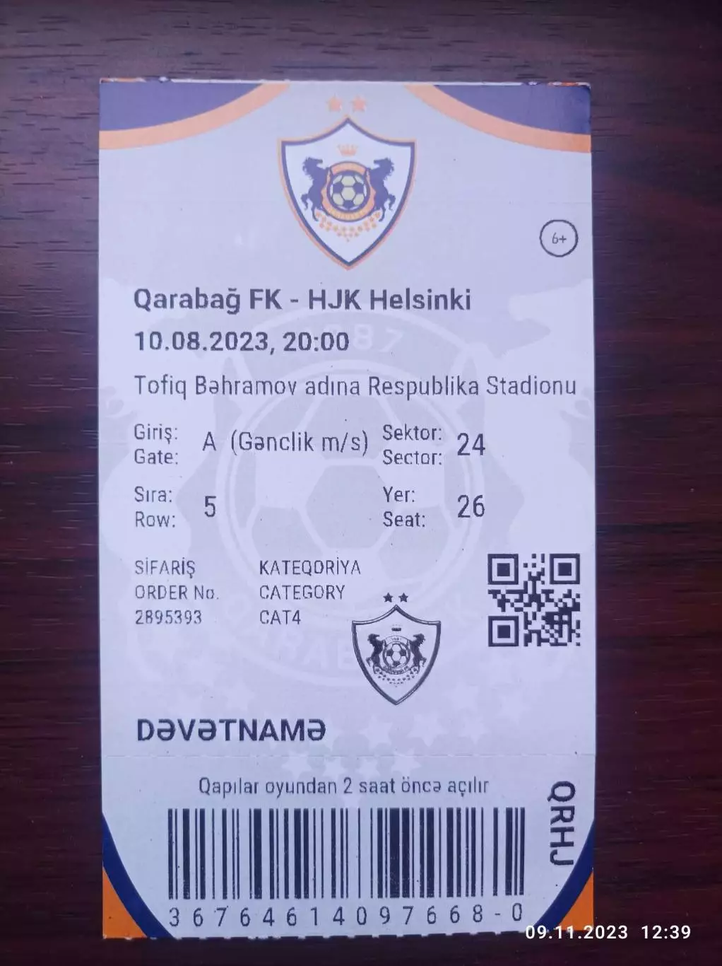 Билет Карабах Азербайджан - ХИК Финляндия Qarabag HJK Finland 2023