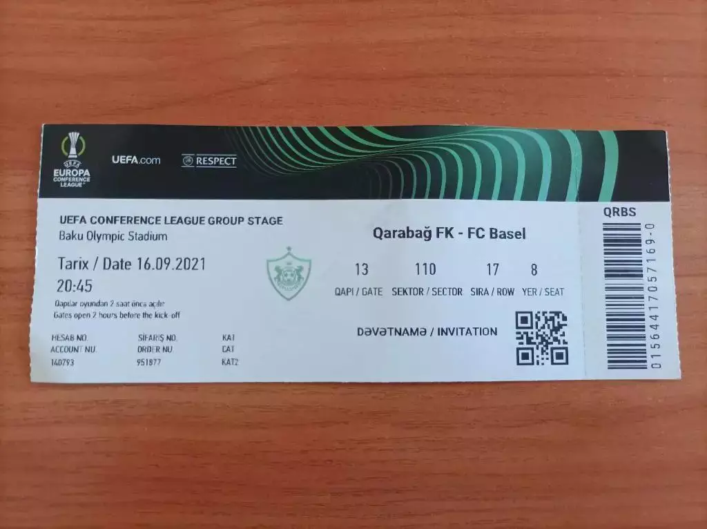 Билет Карабах Азербайджан - Базель Швейцария 2021 Basel Switzerland
