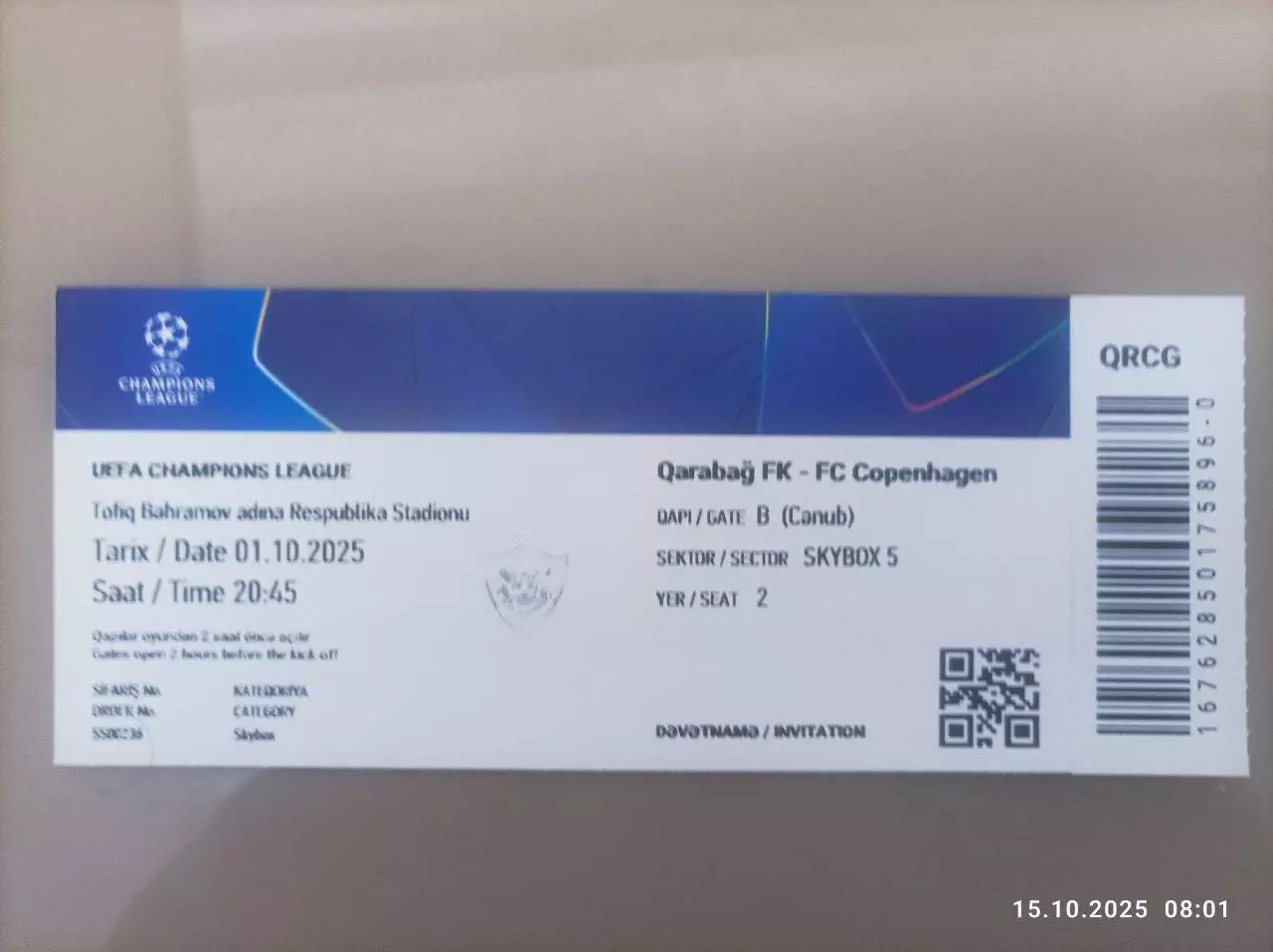 Билет Карабах Азербайджан - Копенгаген Дания Copenhagen Denmark 2025