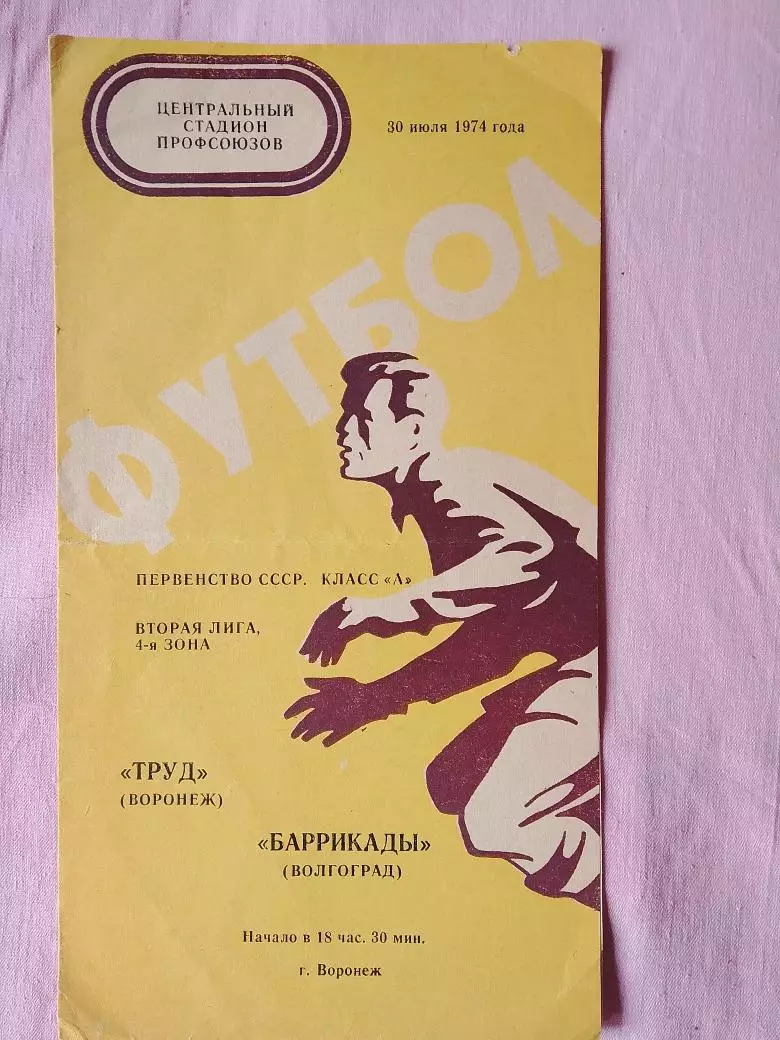 Труд Воронеж - Баррикады Волгоград 1974г.