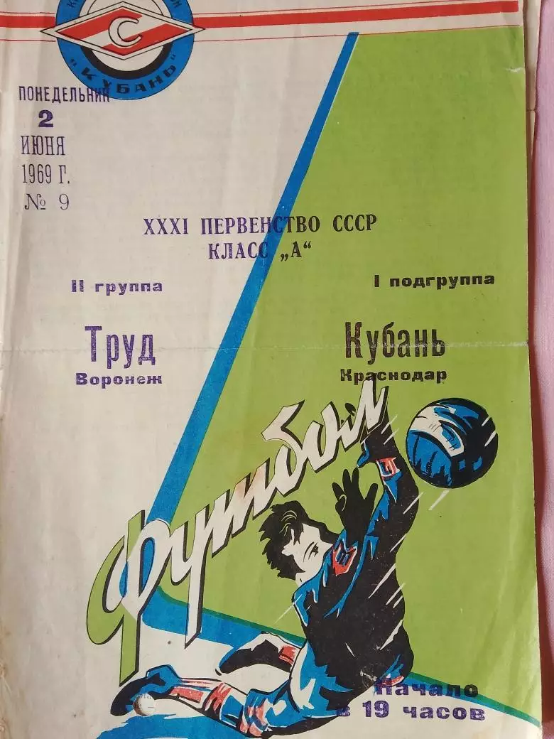 Труд Воронеж - Кубань Краснодар 1969г.