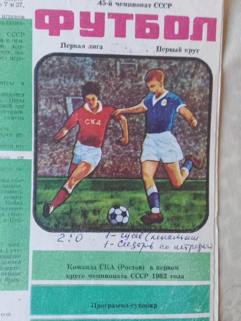 СКА Ростов н\Д 1982г. Команда СКА в 1 круге