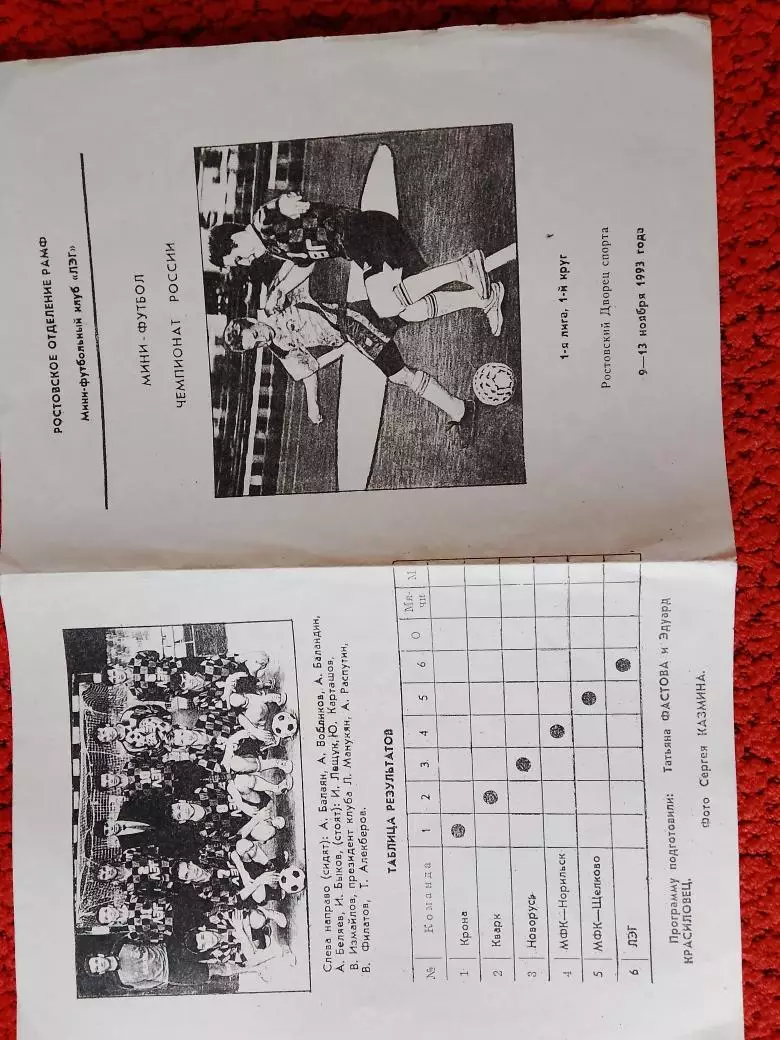 Мини-футбол. Чемпионат России 9 - 13 ноября 1993г. Ростов-на-Дону