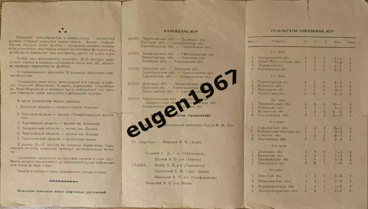 Финальный турнир ДСО Колос - 1971 Донецк, Одесса, Тернополь, Харьков, Ужгород 1