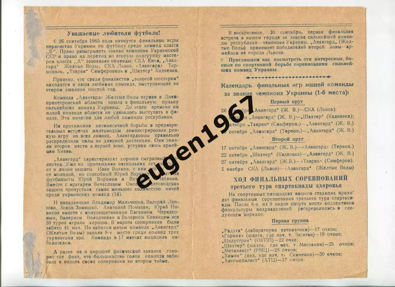 Авангард Желтые Воды - СКА Киев, Таврия, СКА Львов, Тернополь - 1965 финал УССР 1