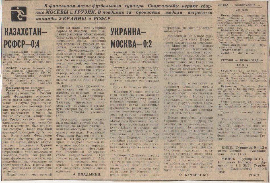 статьи футбол №390 отчет о матчах летняя спартакиада народов СССР 1979г.