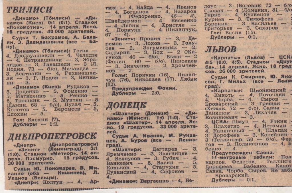статьи футбол №104 отчеты о матчах Карпаты Львов - ЦСКА Москва 1973г.