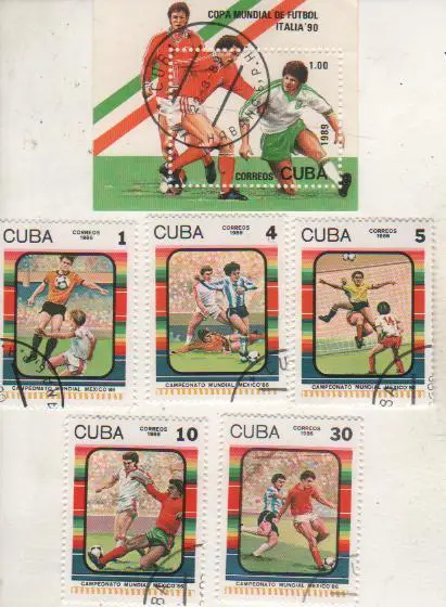 марки футбол чемпион. мира по футболу Мексика-86 Куба 1986г (5 марок+блок)