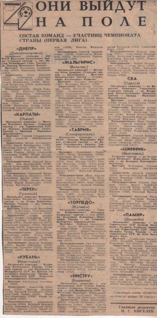 статьи футбол №329 составы команд-участниц XXXXII чемпионата СССР первая 1979г.