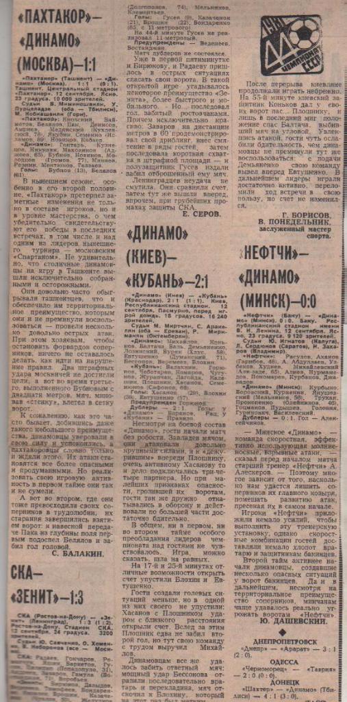 статьи футбол №375 отчеты об матчах СКА Ростов - Зенит Ленинград 1981г.