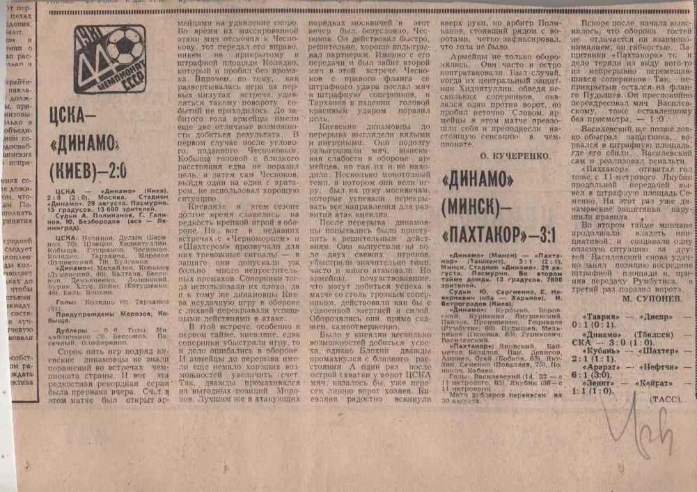 статьи футбол №85 отчеты о матчах ЦСКА Москва - Динамо Киев 1981г.