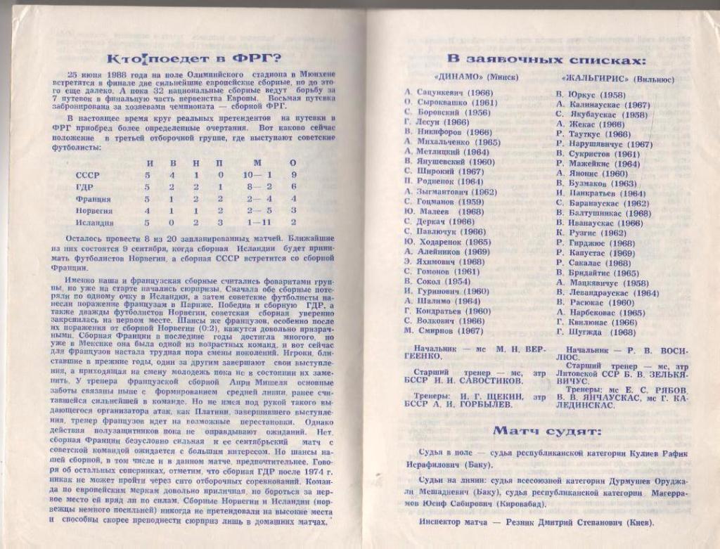 пр-ка футбол Динамо Минск - Жальгирис Вильнюс кубок ФФ 1987г. 1