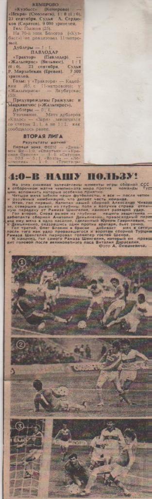 статьи футбол №98 отчеты о матчах Кузбасс Кемерово - Искра Смоленск 1981г.