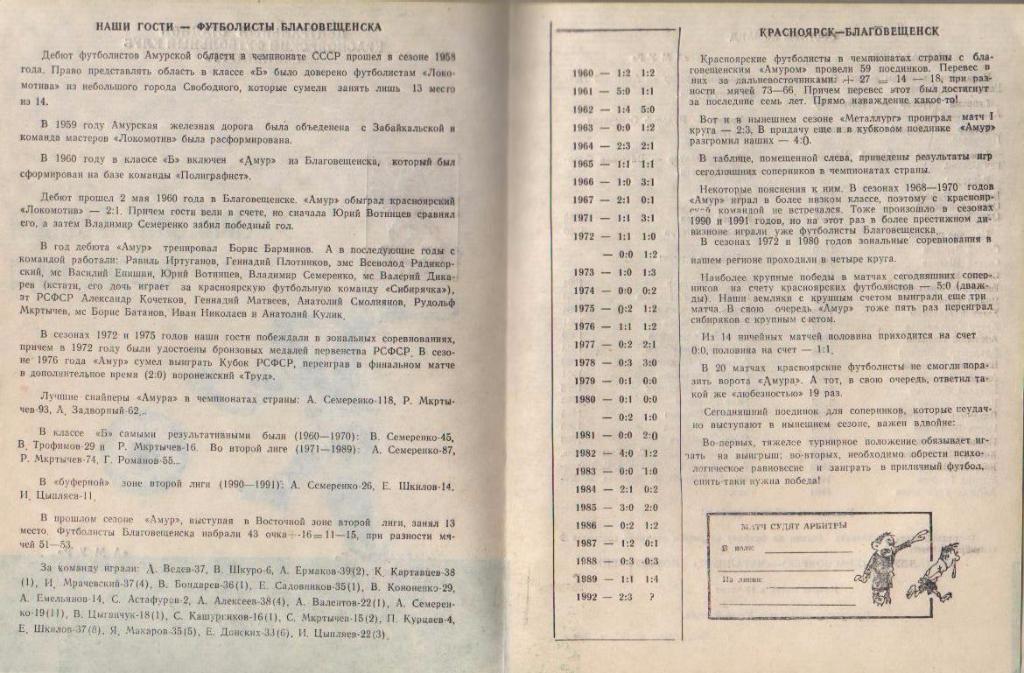 пр-ка футбол Металлург Красноярск - Амур Благовещенск 1992г. 1