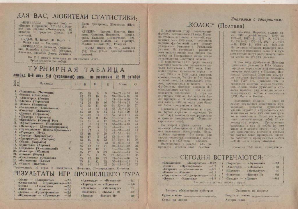 пр-ка футбол Кривбасс Кривой Рог - Колос Полтава 1982г. 1