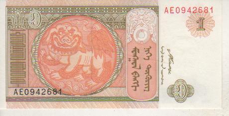 банкнота 1 тугрик Монголия 2008г. №AЕ 0942681 пресс 1