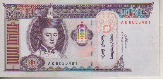 банкнота 100 тугриков Монголия 2008г. №AК 8035481 пресс