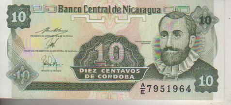 банкнота 10 cентаво Никарагуа 1991г. №А/Е 7951964 пресс