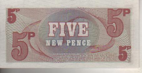 банкнота 5 пенс Англия (армейская) 1972г. № новый пенс пресс 1