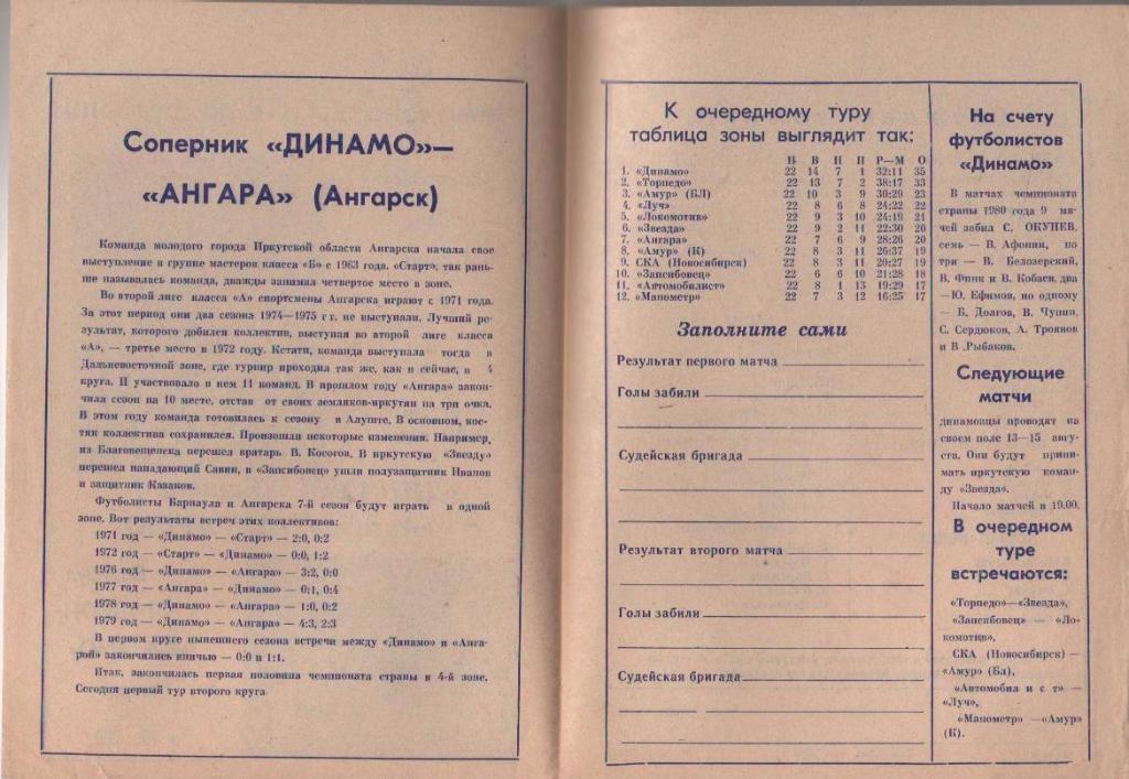 пр-ка футбол Динамо Барнаул - Ангара Ангарск 1980г. 1
