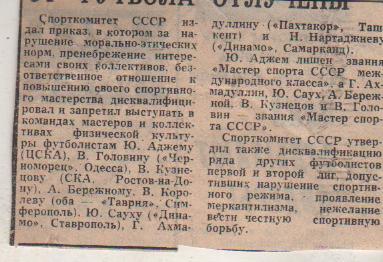 статьи футбол №376 спорткомитет СССР о лишении званий футболистам 1981г.