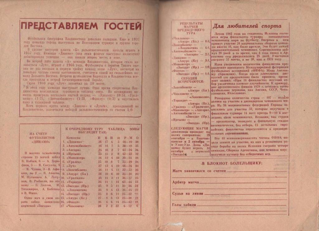 пр-ка футбол Динамо Барнаул - Луч Владивосток 1981г. 1