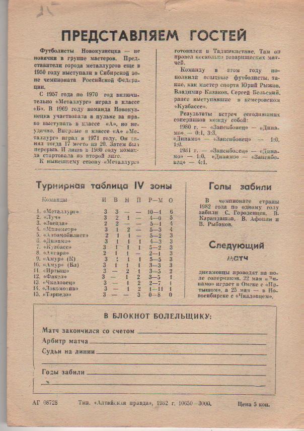 пр-ка футбол Динамо Барнаул - Металлург Новокузнецк 1982г. 1