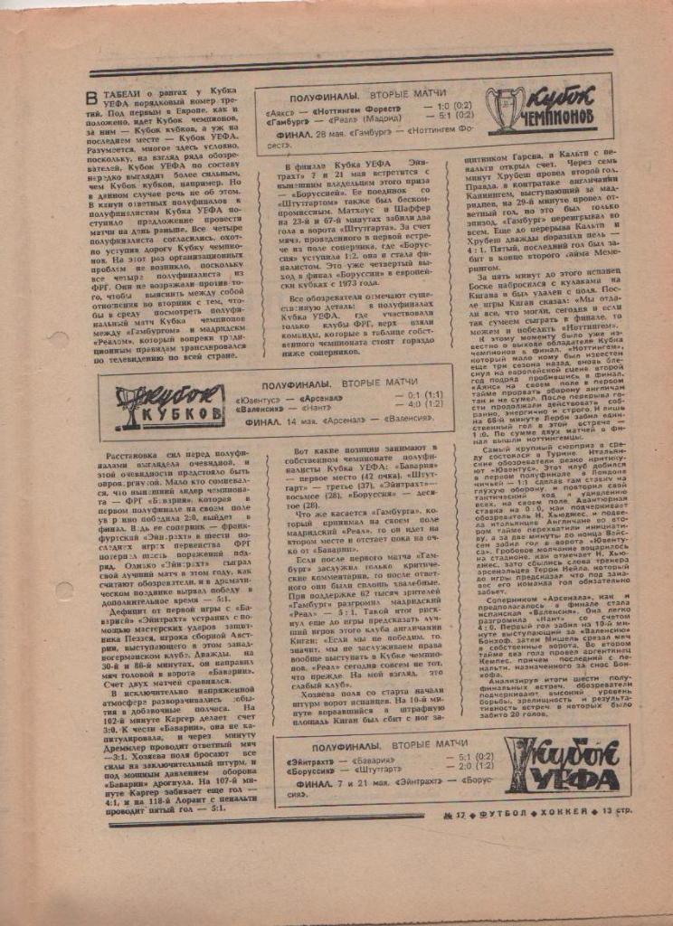 газета спорт еженедельник Футбол - Хоккей г.Москва 1980г. №17 1