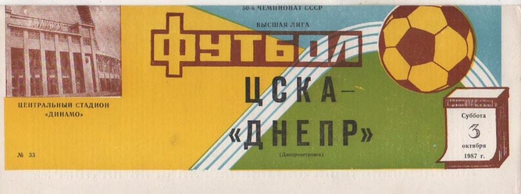 пр-ка футбол ЦСКА Москва - Днепр Днепропетровск 1987г.