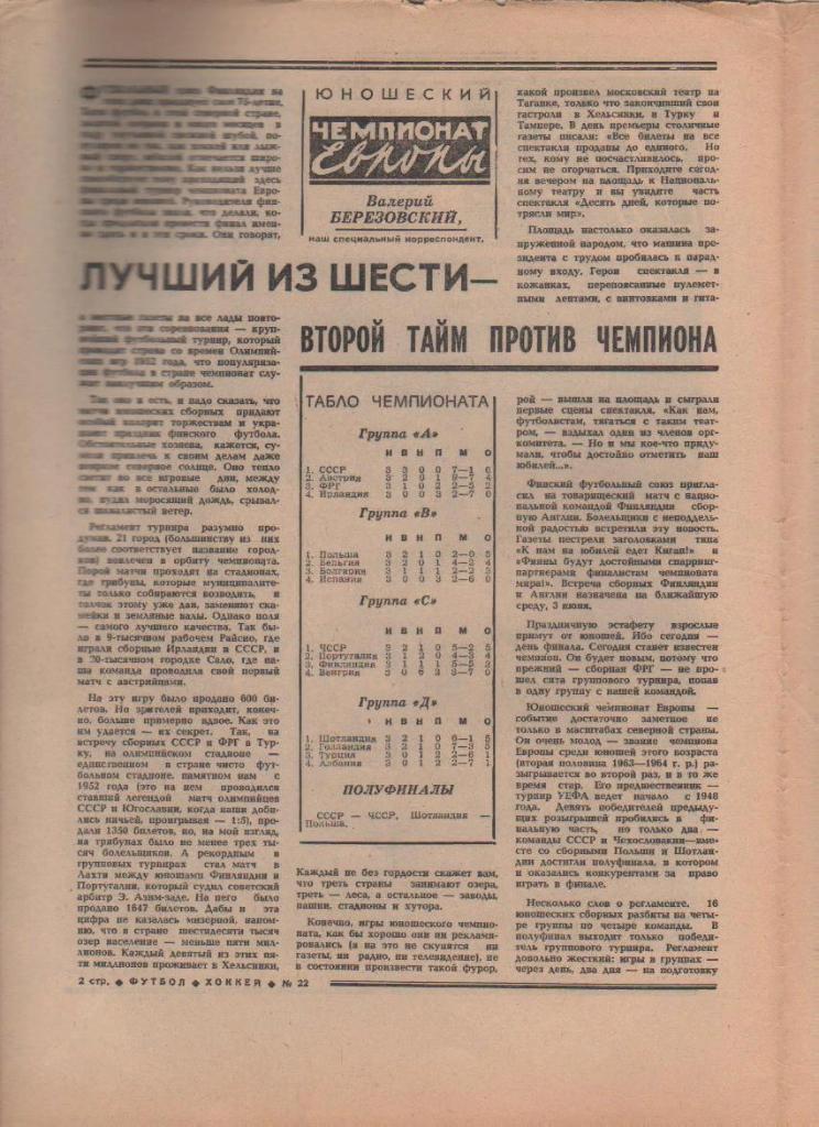 газета спорт еженедельник Футбол - Хоккей г.Москва 1982г. №22 1