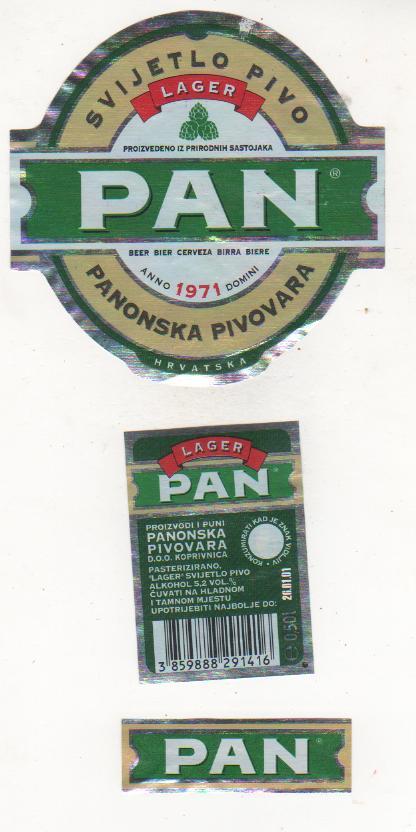 этикетка пивная Пан лагер светл пивзавод г.Копривнице, Хорват 0,5л (отмокашка)