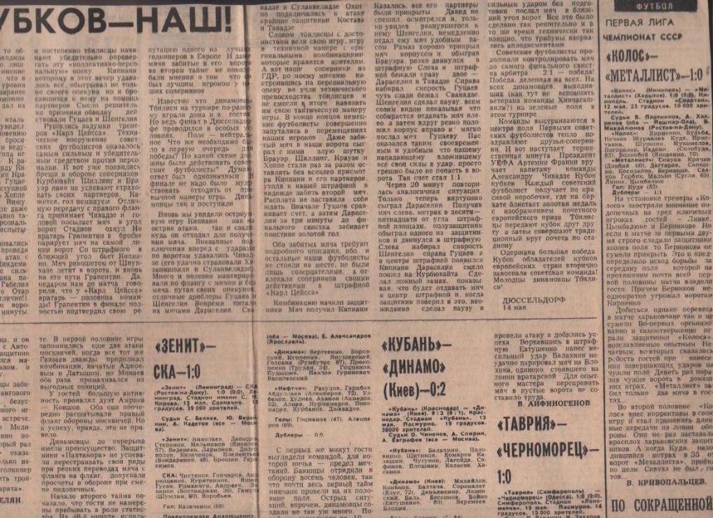 статьи футбол №265 отчеты о матчах Таврия Симфероп - Черноморец Одесса 1981г
