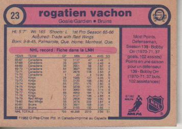 карточка хоккей с шайбой НХЛ Вашон Рогасьен 1945г. Бостон Брюинз США 1982г. 1