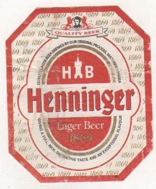 этикетк пивная Хеннингер пивзавод г.Франкфурт-на-Ма, Германия 0,5л (отмокашка)