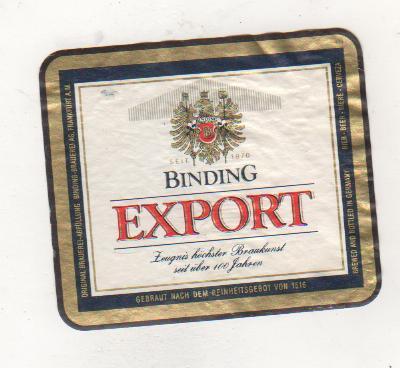 этикетк пивная Binding пивзавод г.Франкфурт-на-Майн, Германия 0,5л (отмокашка)